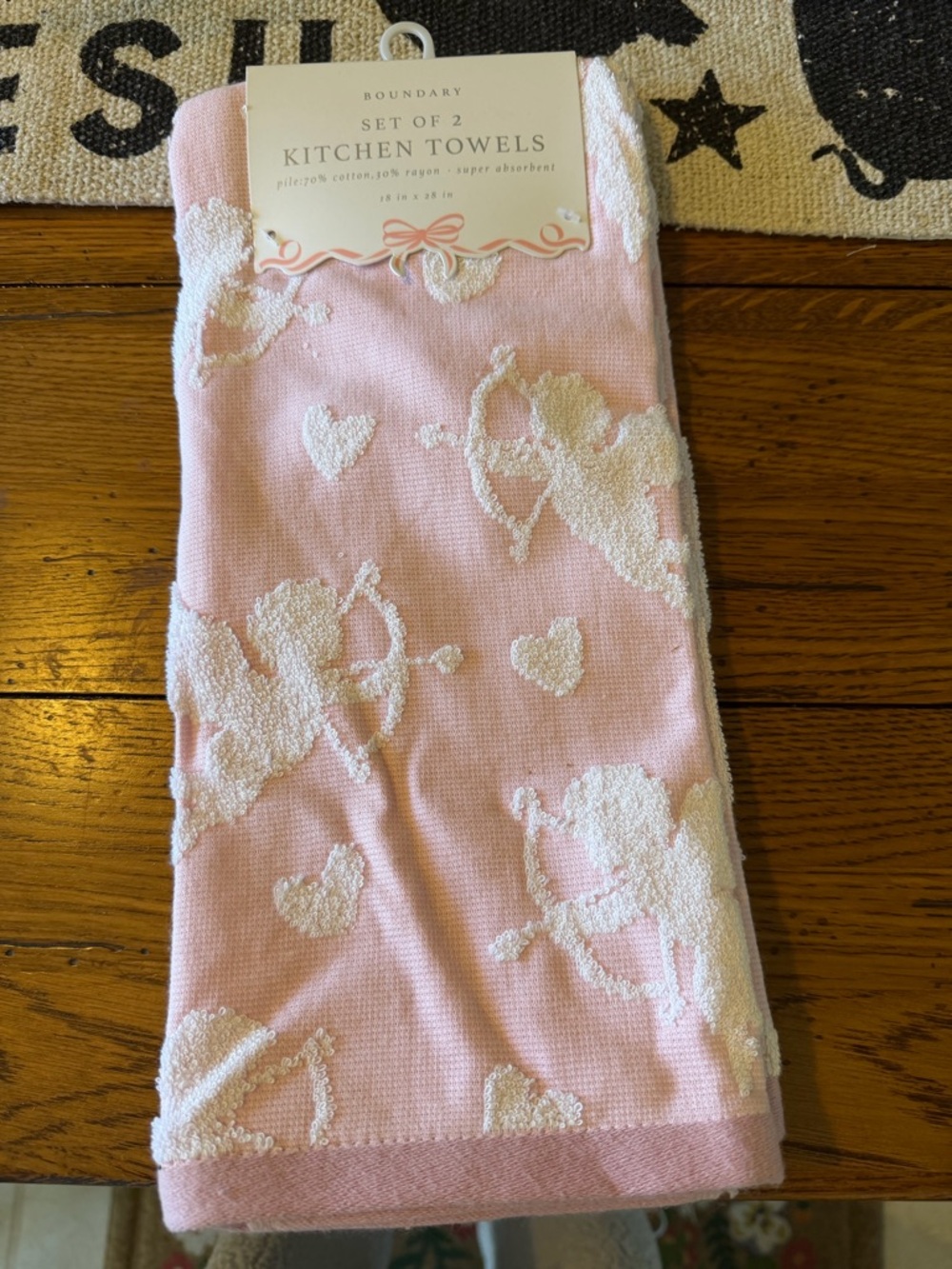 No Boundaries Pink and White Cupid Heart Kitchen Towels - Set of 2